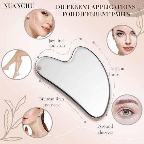 Nuanchu Stainless Steel Gua Sha Facial Tool, Metal Gua Sha for Lymphatic Drainage, Guasha Face Sculpting Double Chin Reduce with Pouch Mother Day Self Care Gift(Silver) thumbnail 4