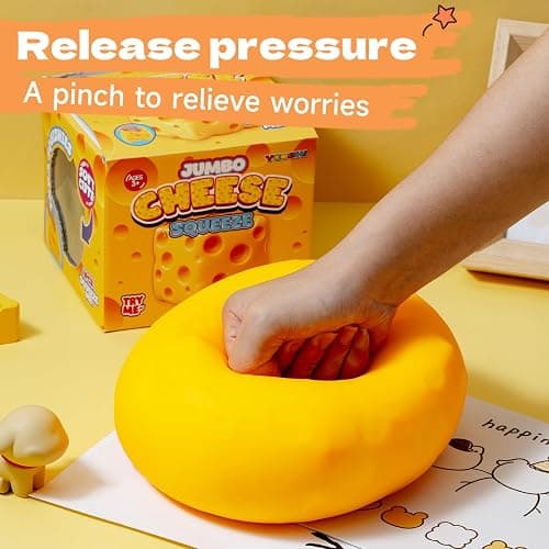 Yooshi Jumbo Cheese Squishy Toy, Giant Slow Rising Cheese Squishy for Kids & Adults, Soft Sensory Squeeze Fidget Toy for Stress Relief, Funny Office Desk Toy & Novelty Gift thumbnail 4