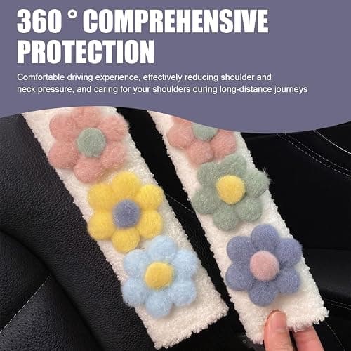 Bawkars 2 PCS Car Seat Belt Cover Pads, Cute Flower Safety Seatbelt Covers Cushion, 9.4" x 2.5" Soft Plush Shoulder Strap Protector, Universal Seat Belt Cover for Adults and Kids (Purple)​ thumbnail 7
