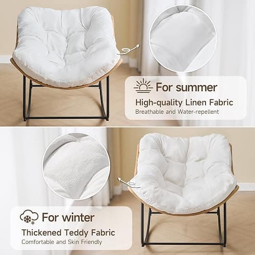 ONBRILL Outdoor Rocking Chairs, Oversized Papasan Rocking Chair Indoors with Padded Cushions, Rattan Wicker Lounge Chair for Living Room, Porch, Patio, Garden thumbnail 4