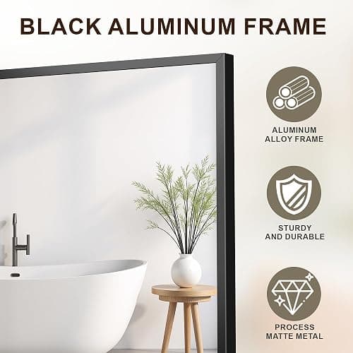FICTOR Bathroom Vanity Mirror-Black, 36" x 24", Shatterproof & Anti-Rust, Wall Mount Rectangle Mirrors with Metal Frame for Over Sink, Bathroom, Bedroom, Living Room,Entryway thumbnail 5