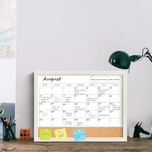 Calendar Whiteboard for Wall, TANKEE 17x13 Inches Whiteboard Calendar Cork Board Combo, Small Magnetic White Board with Wood Framed, Hanging Dry Erase Board for Kitchen Home Office School Planner thumbnail 8