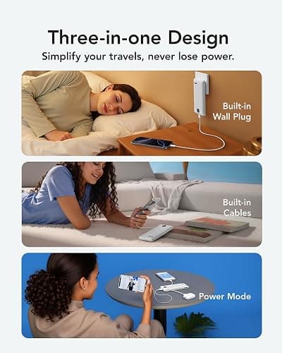 ⭐️VRURC Portable Charger with Wall Plug, 10000mAh Slim Portable Charger Built in Cables,PD 20W Fast Charging Power Bank with Cords,USB C Portable Phone Charger Travel Accessories -White(1 Pack) thumbnail 6