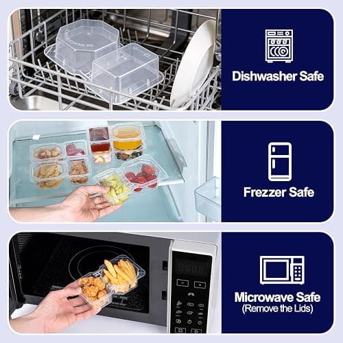 Sxueg Snack Containers with Lids, Thick 8 oz Small Plastic Snack Boxes 2 Compartments for Portion Control and Meal Prep Lunch Food Sauce Containers for On-the-Go Meal, Camping, Travel, Office, 12 Sets thumbnail 5