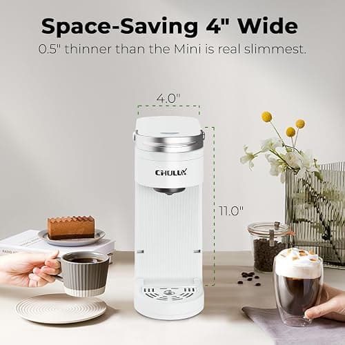 CHULUX Slim Single Serve Coffee Maker for K Pod, One Cup Coffee Maker Fits 7.3" Travel Mugs, Coffee Machine with 6 to 12oz Brew Sizes, Pearl White thumbnail 2