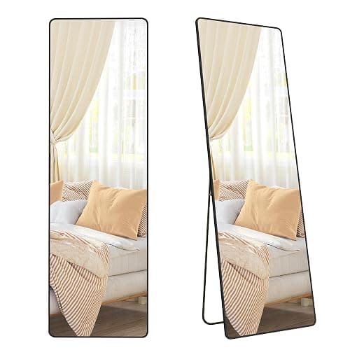SONGMICS Full Length Mirror, 160 x 50 cm, Rectangle Full Body Mirror with Stand, Aluminium Alloy Frame Floor Mirror, Tempered Glass, for Bedroom, Living Room, Cloakroom, Ink Black LFM030B01 - Image 1