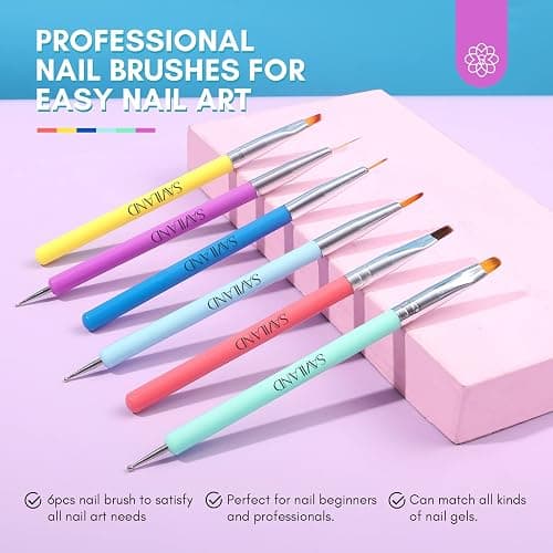SAVILAND 6PCS Nail Art Brushes Set – Multifunctional Nail Brushes for Nail Art Nail Design Brush Gel Nail Brush for Nail Extension Nail Art Liner Brush 3 Sizes Dotting Tools for DIY Christmas Gift thumbnail 2