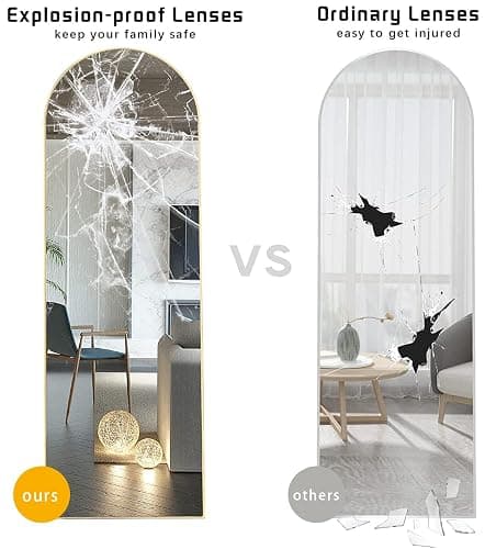 Floor Mirror, 64"x21" Gold Full Length Mirror, Arched Mirror Full Length, Freestanding Mirrors, Arch Floor Length Mirrors with Thin Aluminum Frame Hanging or Leaning, Wall Mounted Mirror for Bedroom thumbnail 6