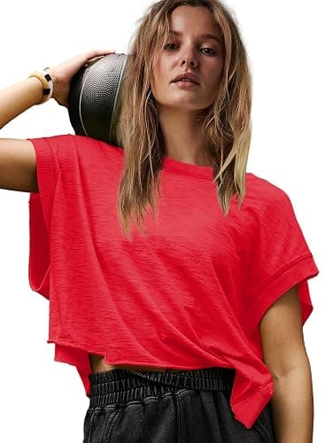 Panadila Womens Open Back Workout Top Oversized Workout T Shirts Backless Athletic Shirt Short Sleeve Baby Tee thumbnail 2