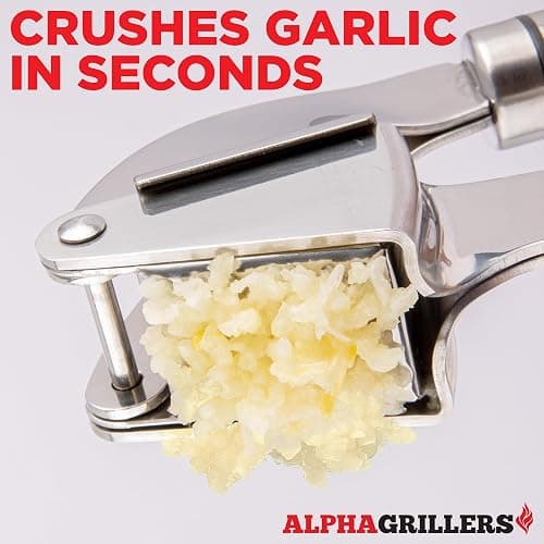 Alpha Grillers Garlic Press Stainless Steel - Easy to Clean, Rust-Proof, Dishwasher Safe - Stainless Steel Garlic Press, Mincer, Crusher with Silicone Peeler & Cleaning Brush thumbnail 5