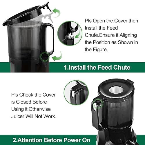 Fretta Cold Press Juicer Machines, Self-Feeding juicer with 108mm&1.0L Feeding Chute for Whole Fruits and Vegetables, Automatic 200W Masticating Juicer, High Yield Juice Extractor, BPA-Free, Black thumbnail 5