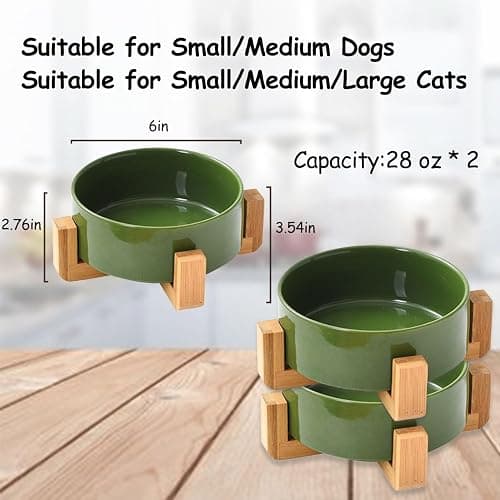 Petygooing Ceramic Dog Bowl Set with Stand, Cat & Dog Food and Water Bowls, Medium Size - Anti-Slip Set of 2 - 28 OZ /3.6 Cups - Rust Green thumbnail 2