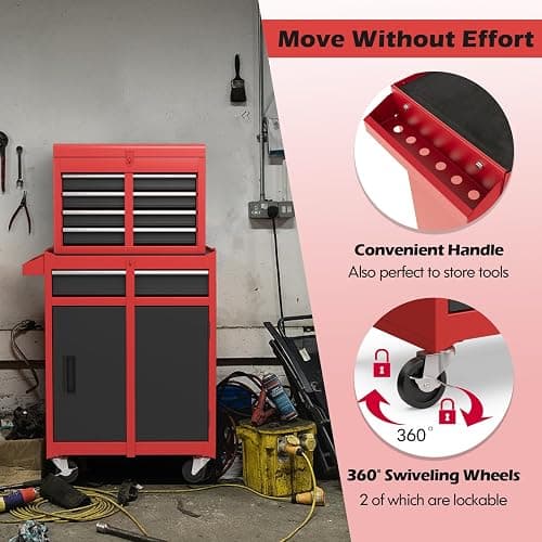 IRONMAX Rolling Tool Chest, Lockable 5-Drawer Tool Cabinet w/Side Slot & Universal Wheels, 2 in 1 Detachable Tool Box Storage Organizer for Garage Workshop Auto Shop thumbnail 6