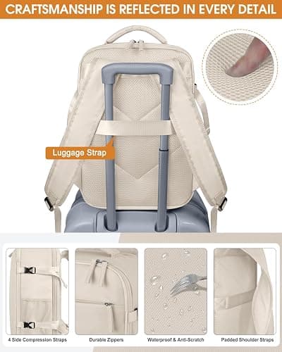 Capolo Travel Backpack for Women Men Waterproof Laptop Backpack Airlines Approved Carry On Backpack Bag Computer Bookbag for Business, Work, Traveling Fits 15.6 Inch Laptop(Beige) thumbnail 6