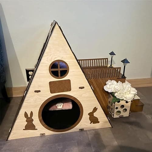 Tnstbiee Large Modern Wooden Rabbit Castle House Hutch - Bunny Hideout Indoor Habitats - Pet 2-Story Home Furniture（Excluding Street Lights） thumbnail 3