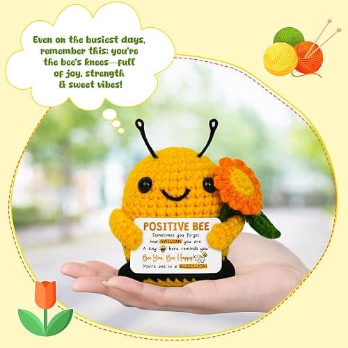 OASSIE Christmas Inspirational Gifts for Women Men - Mini Positive Crochet Animals Bee - Christmas Motivational Birthday Gifts for Son Daugther Mom Dad Sister Coworker Friend, Bee Decorations for Home thumbnail 7