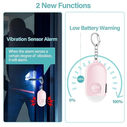 Hion Personal Safety Alarm for Women, Rechargeable 130dB Self Defense Alarm Keychain with LED Flashlight, Emergency Safe Sound Security for Children Elderly College Girls Men, Pink thumbnail 3
