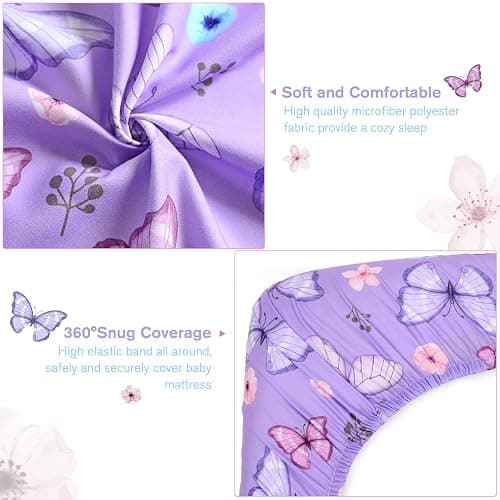 JISEN Baby Crib Sheets Soft Breathable Butterfly Fitted Crib Sheets Baby Sheet for Standard Crib and Toddler Mattress Bed Sheets for Crib for Boys Girls Neutral 52x28 Inch thumbnail 6