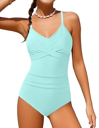 Dearnow Girls Swimsuit One Piece Control Front Cross Ruched Tie Back Bathing Suit Swimwear with Drawstring Cover Up 9-16T - Image 1