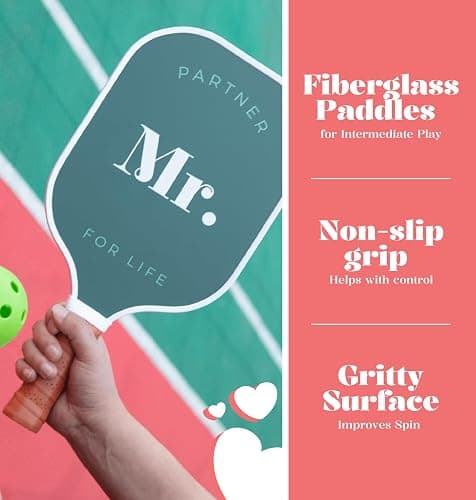 A Perfect Match Pickleball Paddle Set Engagement Gifts for Couples I I His and Hers Gifts I Includes 2 Pickleball Paddles, Carrying Bag and 2 Pickleballs thumbnail 3