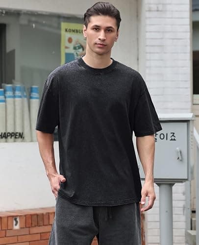 Men's Cotton T-Shirts Oversized Unisex Short Sleeves Casual Loose Wash Solid Basic Tee Tops thumbnail 2