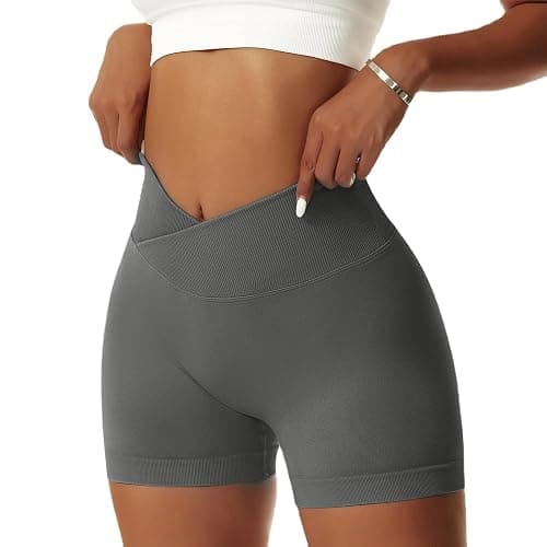 Vertvie Damen Gym Shorts V Cross Stretch Push Up Yoga Shorts Booty Scrunch Fitness Hosen Kurz High Waist Nahtlos Workout Sportshorts Butt Lift Kurze Leggings Sommer - Image 1