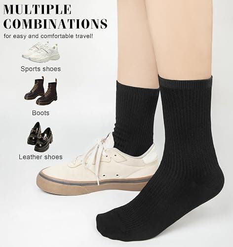 YSense Women's Cotton Crew Socks 6 Pairs, Long Cute Aesthetic Neutral Athletic Boot Socks for Women Stocking Stuffers Gifts thumbnail 6