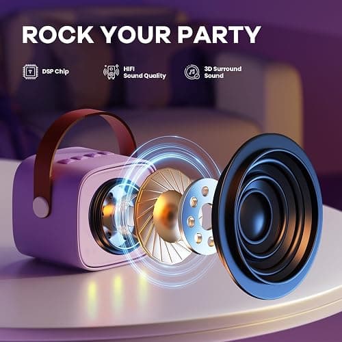 YLL Mini Karaoke Machine with 2 Wireless Microphones, TOP Kids Gifts for Girls Ages 3, 4, 5, 6, 7, 8, 9, 10, 11, 12 +Years Old, 4-12th Christmas Birthday Toy Gift for Girls Boys Party (Purple) thumbnail 3