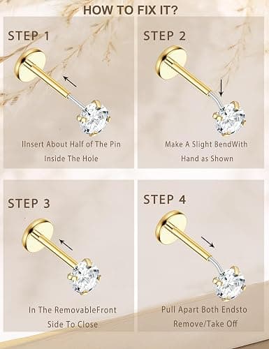 JeryWe Nose Rings for Women - 14K Gold Filled Hypoallergenic Surgical Steel Nose Ring Hoops CZ Lip Ring Screw L Shaped Studs Threadless Flat Back Stud Nose Piercings Jewelry for Women Men thumbnail 7