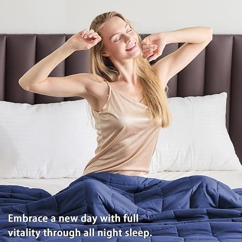 yescool Weighted Blanket for Adults (25 lbs, 60" x 80", Navy & Blue) Cooling Heavy Blanket for Sleeping Perfect for 240-260 lbs, Queen Size Breathable Blanket with Premium Glass Bead, Machine Washable thumbnail 6