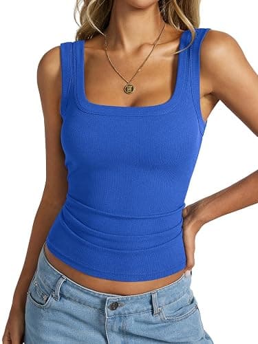 EasyGala Womens Cotton Ribbed Square Neck Tank Tops Basic Backless Sleeveless Summer Cami Shirts 2025 - Image 1