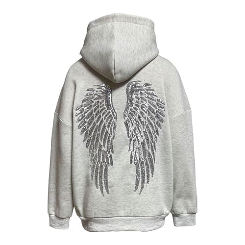 Sequin Angel Wings Hoodie Women Trendy Long Sleeve Sweatshirt Baggy Drawstring Sweat Shirt with Pocket thumbnail 5