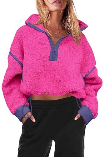 Panadila Womens Half Zip Fleece Pullover Sherpa Jacket | Quarter Zip Tops, Fuzzy Sweater, Soft Cozy Sweatshirt with Pockets, Winter, Warm Coat, Travel Outfits thumbnail 2