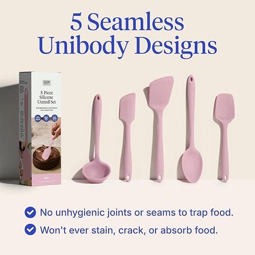 GIR 5-Piece Silicone Kitchen Utensils Set, Non-Toxic Cooking Utensils for Cooking and Baking, Heat Resistant, Food Grade, Dishwasher Safe Rubber Spatula, Ladle, Spoon - Rose thumbnail 3