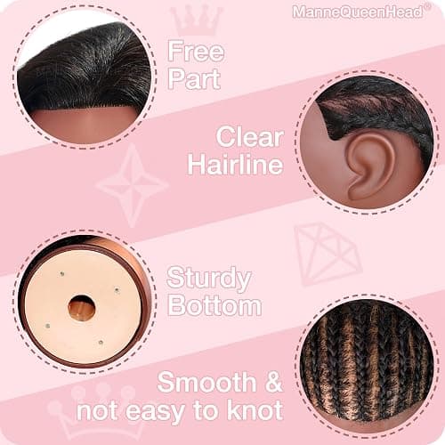 Mannequin Head with Human Hair 16'' Cosmetology Manikin Doll Head with 100% Real Human Hair Mannequin Head for Braiding Hairstylists Cosmetology Students Practice Styling with Free Clamp Holder-Black thumbnail 6