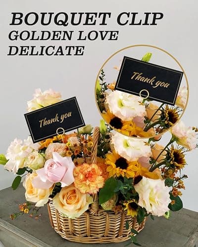 30Pcs Floral Card Holder Picks-Wire Place Card Holder for Wedding-Metal Photo Picture Clip Holder-Table Name Number Holder,Memo Note Holder for Flower Arrangement,Wedding,Baby Shower,Party,Decorations (Gold, Round) thumbnail 7