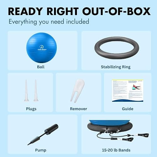 ProBody Pilates Yoga Ball Chair, Exercise Ball Chair with Base or Stand for Home Office Desk Sitting or Workout, 65cm Antiburst Balance & Stability Ball Seat, Large Gym Ball for Back, Abs thumbnail 7