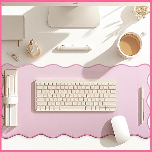 Hahafelt Scalloped Desk Mat Large Scalloped Piping Cute Desk Mat Aesthetic Preppy Table Pad Large Nonslip Pad with Edge Stitching Waterproof Gaming(Pink,31.5 x 15.75 Inches) thumbnail 2
