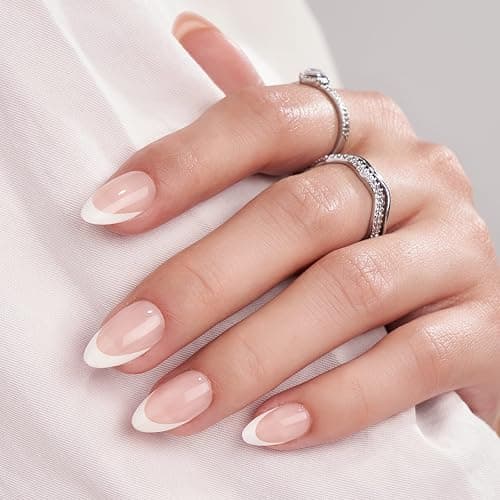 BTArtbox Press On Nails, White French, Short Almond, French Tip, 32Ct | Lamp-Curable 4-Week Wear, Salon-Quality Natural Nails, 10-Minute Easy Daily Application, 16 Sizes, All-in-One Complete Kit thumbnail 2