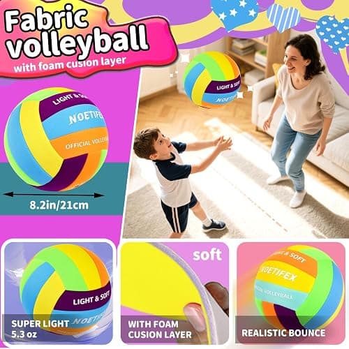 Noetifex Soft Volleyball-Super Soft Fabric Light Volleyball for Indoor Practice Safe and Quiet Kids Youth Beginners House Yard Training Practice Games(Deflated) thumbnail 5