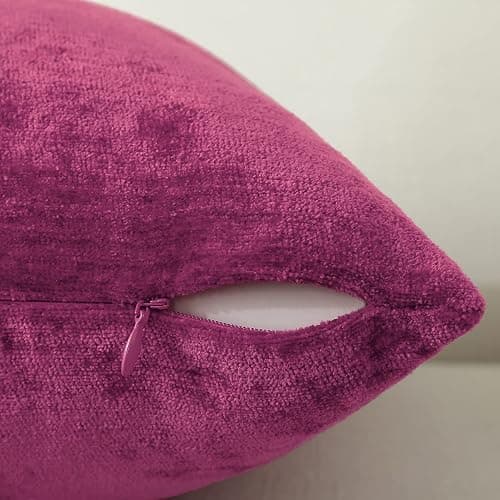 Jeneoo Decorative Fuschia Pink Throw Pillow Covers Rustic Farmhouse Super Soft Square Chenille Comfy Solid Cushion Couch Cases for Sofa Bedroom Chair (Set of 2, 18 x 18 Inches) thumbnail 4