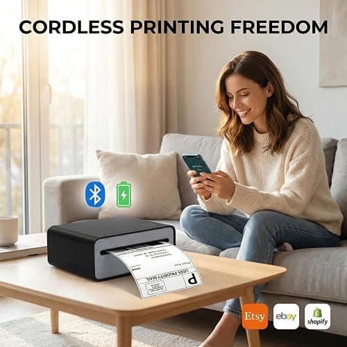 Zeturn 4x6 Thermal Shipping Label Printer - Wireless Bluetooth, Rechargeable Battery, No Ink Needed - for iPhone, Android, Home thumbnail 2