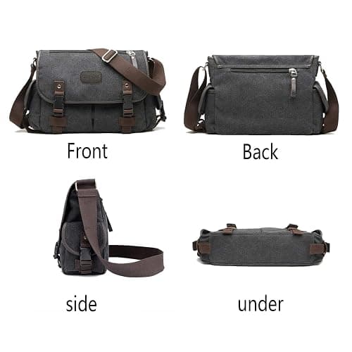 [Upgraded] Vintage Canvas Messenger Bag 13 15.6 17 inches Large Book Laptop Shoulder Bag Women Men New (Black, X-Large) thumbnail 7