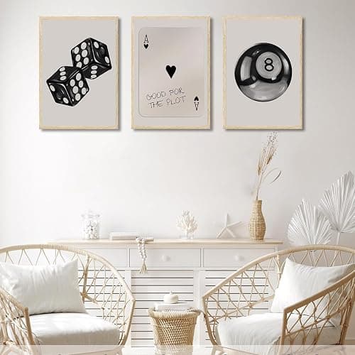 3Pcs Black and White Poker Dice Wall Art Funky Retro Y2K Trendy Preppy Pictures Lucky 8 Ball Poster Canvas Prints Artwork Painting for Game Room Apartment Dorm Aesthetic Decor 12x16in Unframed thumbnail 7