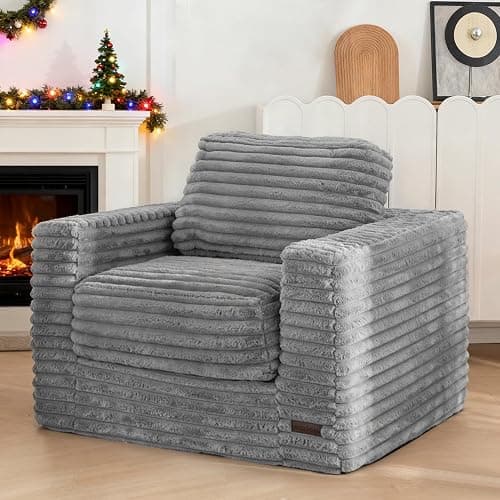 MAXYOYO Bean Bag Chair for Adults, Upholstered Floor Sofa with Pillows and Armrests, Bean Bag Sofa Plush Chair Couch for Bedroom Living Room, Dark Grey - Image 1