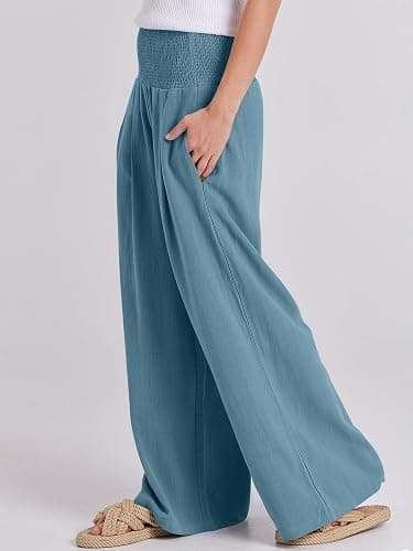 ANRABESS Women Linen Palazzo Pants Summer Boho Wide Leg High Waist Casual Lounge Pant 2025 Beach Travel Vacation Outfits thumbnail 7