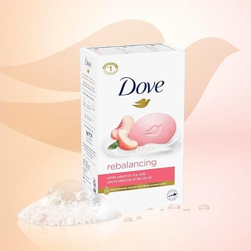 Dove Beauty Bar Soap Rebalancing White Peach & Rice Milk 6 Count for a Nourished and Moisturized Skin, with ¼ Moisturizing Cream Plant-Based Formula, 3.75 oz thumbnail 4