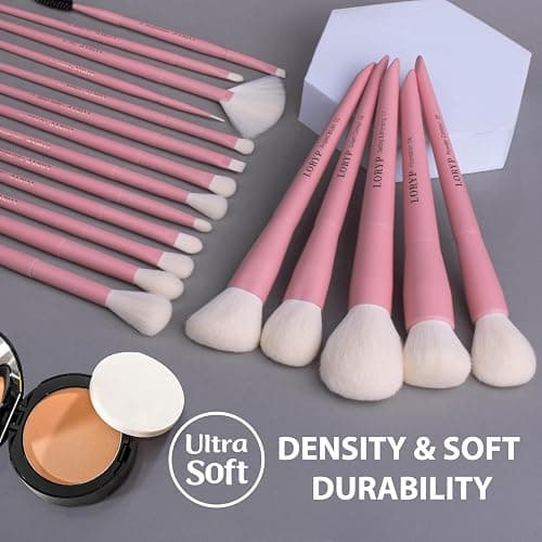 LORYP Makeup Brushes Set Labeled 18 Piece Face and Eye Brush Set Ultra soft hair Foundation, Concealer, Blush, Contour, Blending, Eyeshadow Pink Brush kit - Pink thumbnail 5