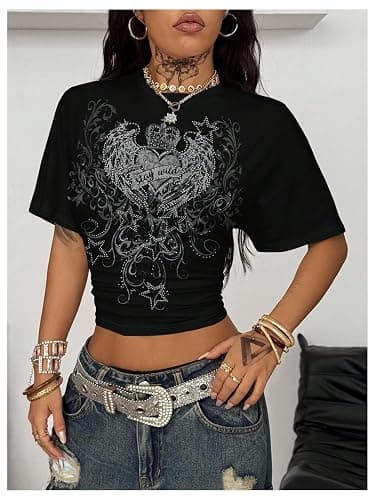 SOLY HUX Women's Graphic Tees Y2k Punk Short Sleeve T Shirt Going Out Tops Vintage Streetwear Alternative Clothes thumbnail 3