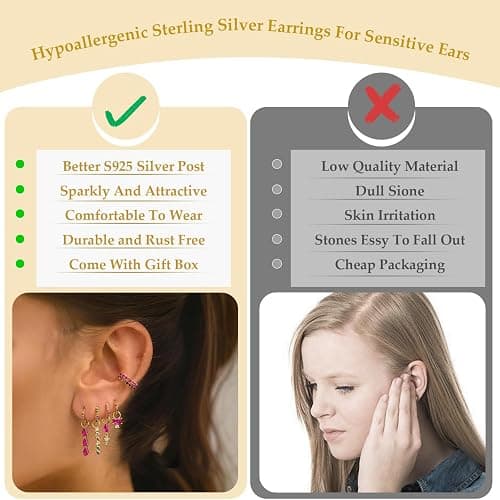 6pcs Gold Hoop Earring Stacks For Women Dainty Colorful Cubic Zirconia Huggie Earrings 18k Gold Hoop Earrings Cartilage Stud Earring Sets For Multiple Piercing thumbnail 6